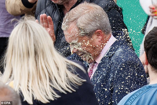 Mr Farage had a milkshake thrown on him during an election rally in Clacton on June 4.