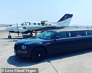 Passengers are picked up from their hotel in a limousine (above)