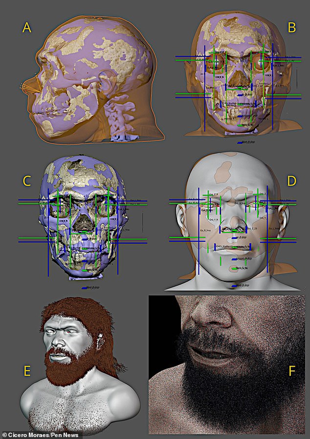 The team created a digital scan of the skull, covering it with soft tissue and skin to produce a man described as 