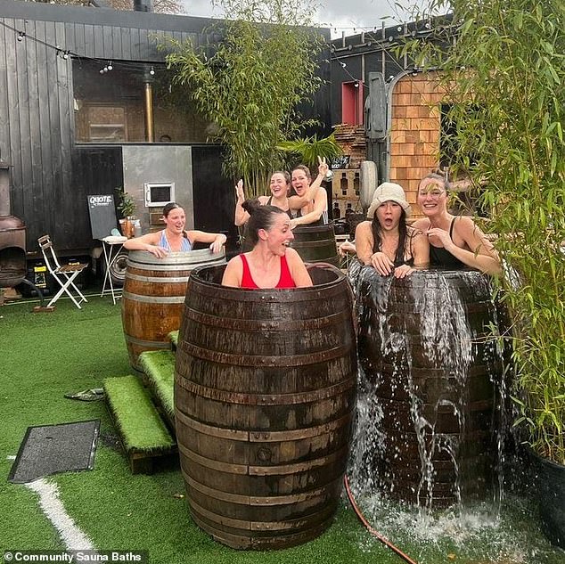 The water in the barrels is between five and eight degrees Celsius in winter and between 10 and 14 degrees Celsius in summer. Pictured is the Hackney Wick sauna.