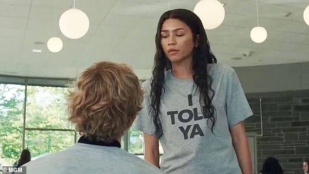 The gray t-shirt that said 'I told you so' was worn by Zendaya in Challengers