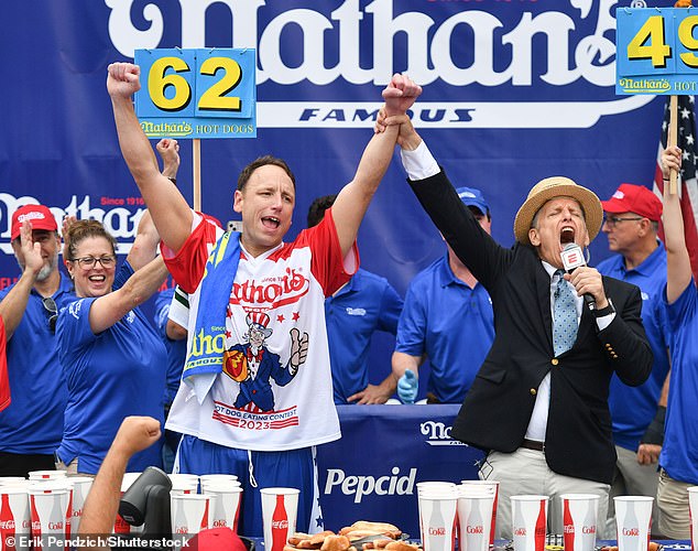 Joey Chestnut won his 16th Nathan's Hot Dog Contest last year on the Fourth of July in Coney Island.