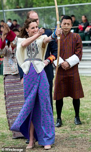 Kate tried her hand at archery, Bhutan's national sport.