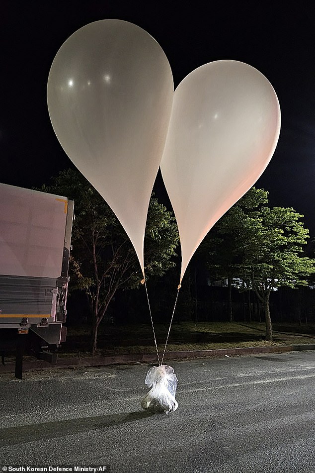 Between Tuesday and Wednesday, balloons containing various items of trash, including plastic bottles, batteries, toilet paper and what is believed to be manure, were released in eight of South Korea's nine provinces.