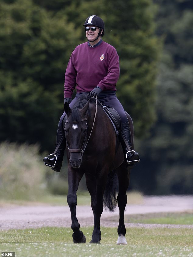 Prince Andrew has refused to leave the mansion to the frustration of the King. Pictured: Prince Andrew, Duke of York, riding in Windsor Castle.