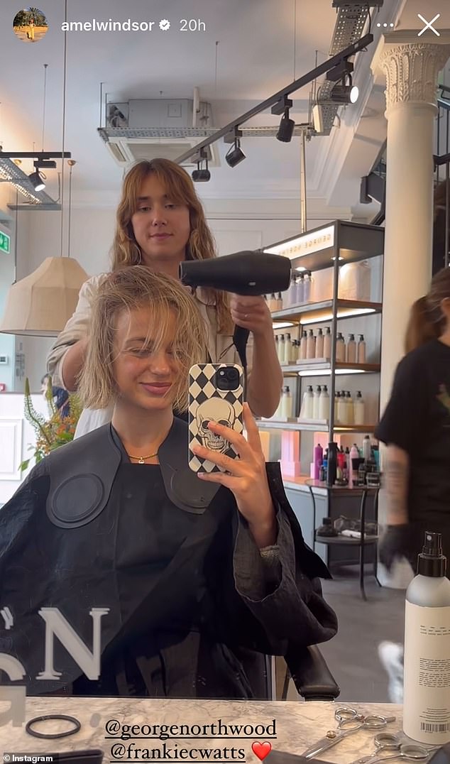 Lady Amelia Windsor (pictured in a chair) has shown off her spectacular new hairstyle for the summer and reveals that she has had several centimeters of hair cut off.