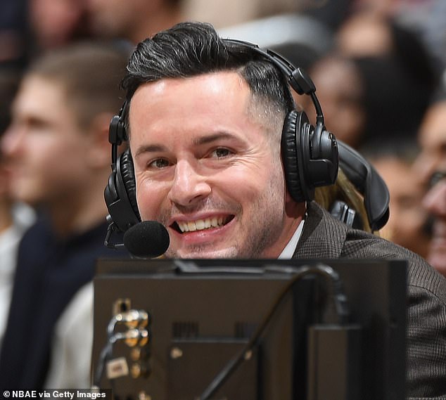 Redick smiles during the game between the Denver Nuggets and the LA Lakers on March 2