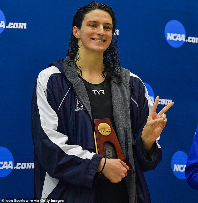 Lucy Zelic's strong words come after transgender swimmer Lia Thomas (pictured) was denied a spot on the US women's team ahead of the Paris Olympics next month.