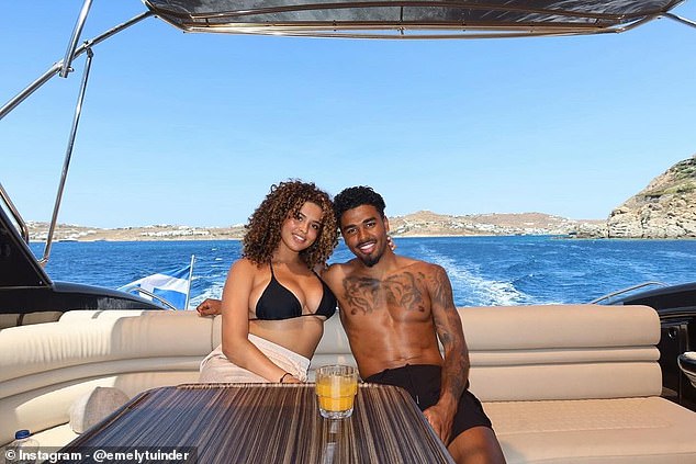 Ian Maatsen (right) has also been called up and abandoned a holiday in Mykonos with his girlfriend, Emely Tuinder (left) to play for his country.