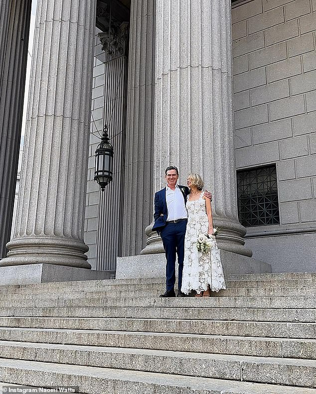 The British-Australian actress first married the American star of The Morning Show in June last year. He posted a photo of her and her new husband posing on the steps of what appeared to be a Manhattan courthouse at the time, and added the caption: 