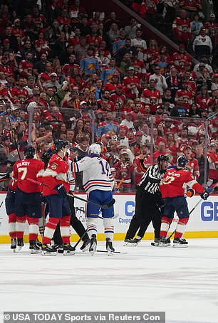 Panthers center Anton Lundell and defenseman Dmitry Kulikov had to be restrained after the foul.