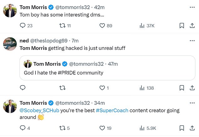 Some of the posts the hacker made while in control of Morris' social media account