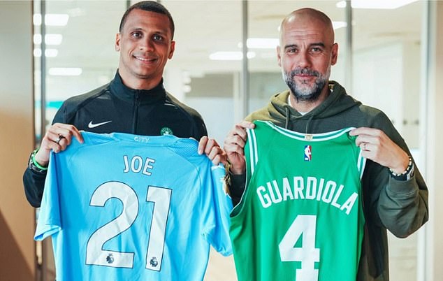 Guardiola (right) appeared to reunite with Mazzulla (left) at TD Garden before the Boston Celtics' NBA Finals opener.