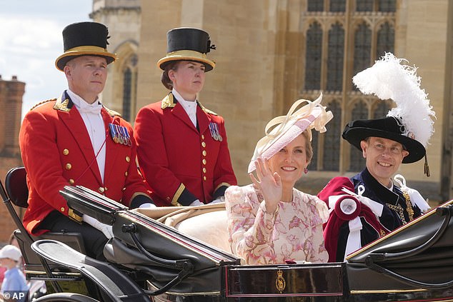 Sophie, Duchess of Edinburgh, and her husband, Prince Edward, greet the crowd after the service.