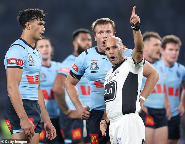 Sua'ali'i was sent off by referee Ashley Klein (pictured) in just the eighth minute of the first Origin match; He is currently also serving a four-match ban.