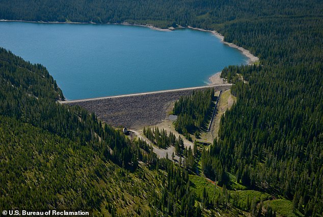 Part of Reclamation Road passes by the beautiful Grassy Lake Reservoir