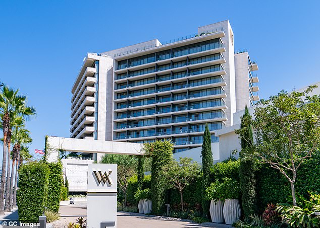 He was arrested for felony vandalism at the Waldorf Astoria hotel in Beverly Hills (pictured)