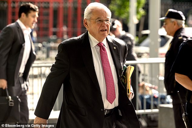 Senator Bob Menendez arrives at a federal courthouse in New York on May 30.