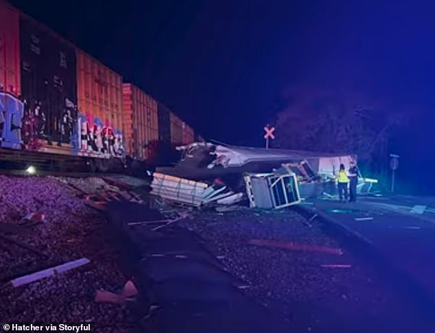 The broken pieces of the truck lay scattered across the road.