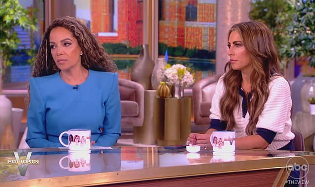 Sunny Hostin (left) was surprised that Whoopi said Trump's name while Alyssa Farah Griffin was talking about her time working in the White House.