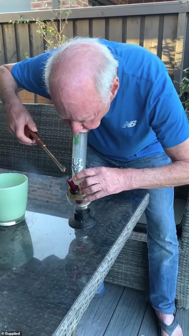 The video shows Forge smoking marijuana with a water pipe.