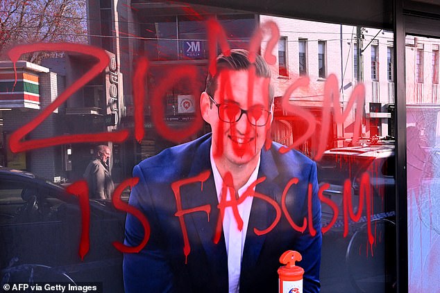 This comes after Burns' constituency office in St Kilda (pictured) was set on fire and windows smashed in what the MP called a 