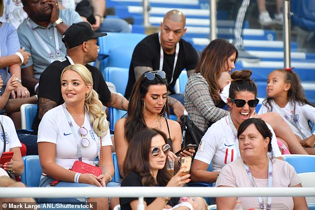 WAG Megan Davison, wife of Jordan Pickford, Annie Kilner, wife of Kyle Walker, and Rebekah Vardy, wife of Jamie, during the 2018 World Cup