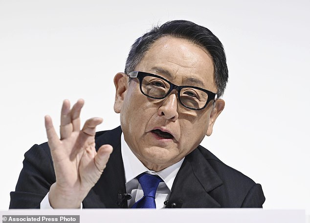 Toyota President Akio Toyoda speaks during a news conference in Tokyo on Monday.