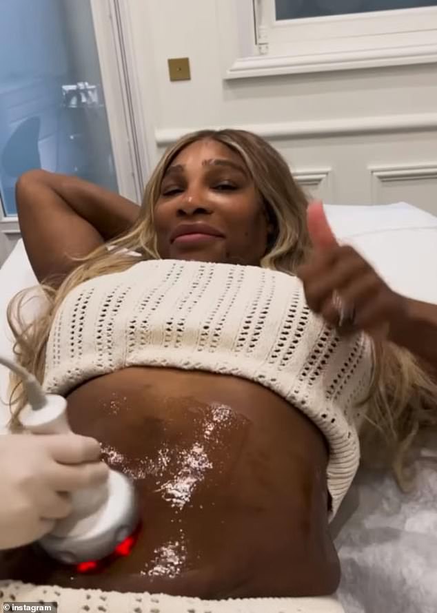 Serena took to Instagram to share a video of her recovering her body with a spa treatment aimed at the scars on her abdomen.