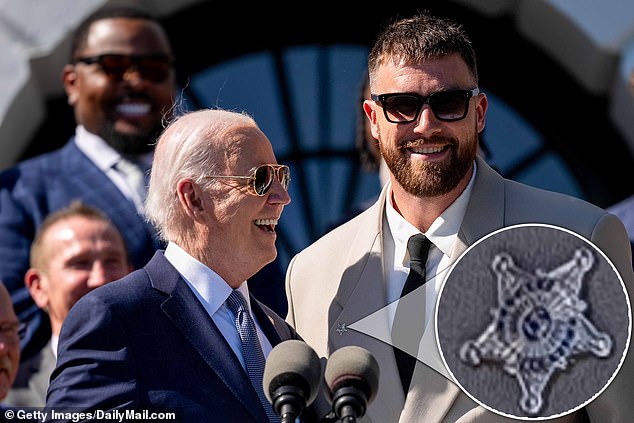 Kelce appeared to be wearing a Secret Service badge at the White House on Friday.