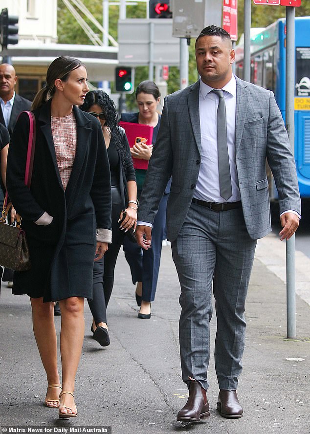 Bonnici was not in court the day her husband was sentenced to a maximum sentence of four years and nine months, but was present when his bail was revoked four weeks earlier. She is pictured with Hayne in March last year.