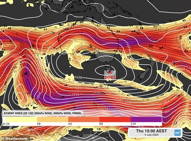 Weatherzone explained that while high pressure is common after a cold front, the system will stall over Tasmania before becoming what experts call a 