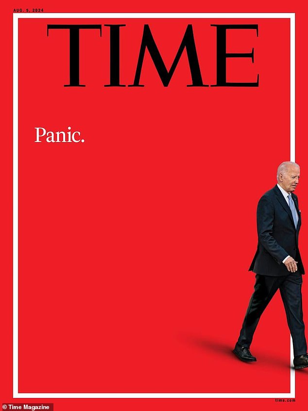 The cover of the August issue of TIME magazine shows the president stepping off the page with a single word: 