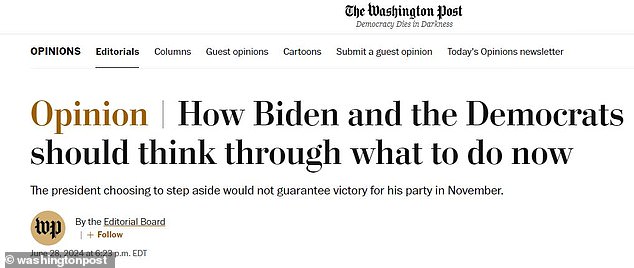 Washington Post editorial board asked Biden to do 'soul searching' after debate