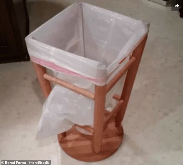 One person thought better of spending money on a new container and opted to improvise with an upside-down stool.