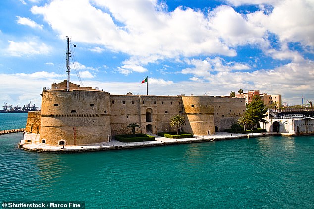 Taranto is home to an Aragonese fort (pictured) which is connected to the rest of the city by a bridge.