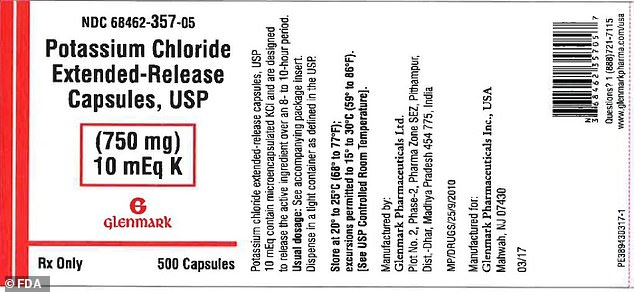 Pictured: The label found on the 500-capsule bottle of the recalled blood pressure medication