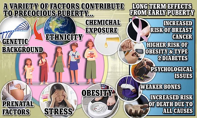 Doctors have not been able to identify a single or even a handful of causes for precocious puberty, although experts told DailyMail.com that some underlying factors include obesity, stress and genetics.