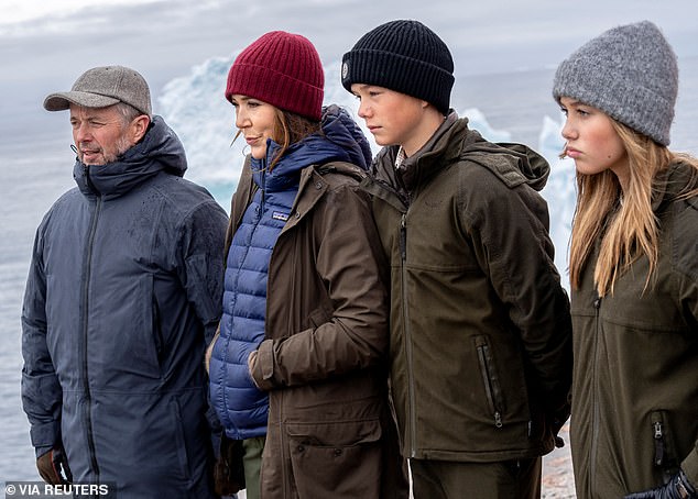 Prince Vincent matched his twin sister in a khaki ensemble, but added a navy beanie from Stone Island.