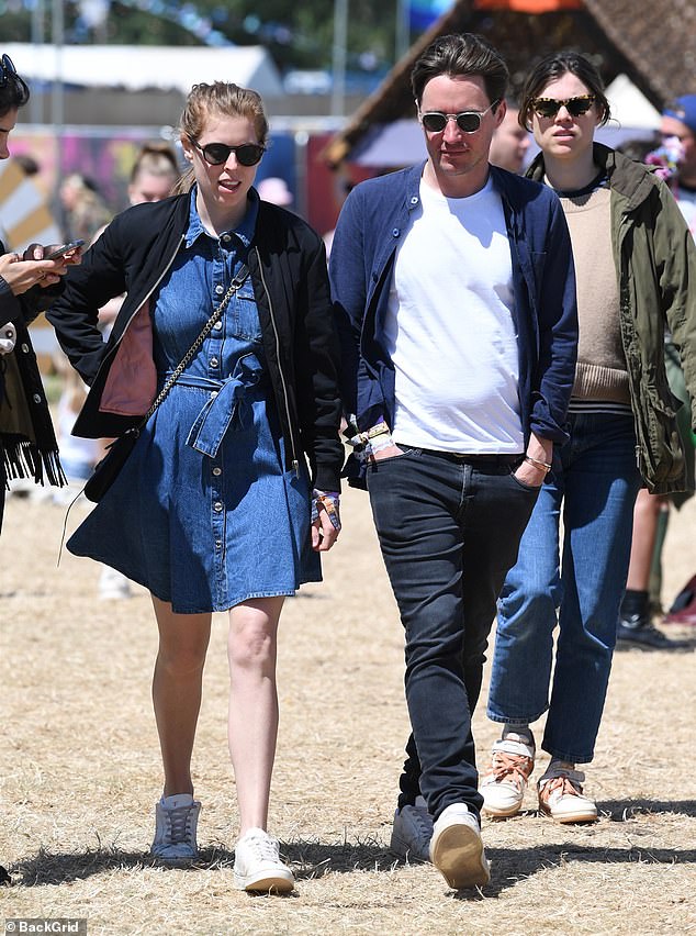 Princess Beatrice is pictured with her husband Edoardo Mapelli Mozzi at Worthy Farm in Glastonbury in 2022