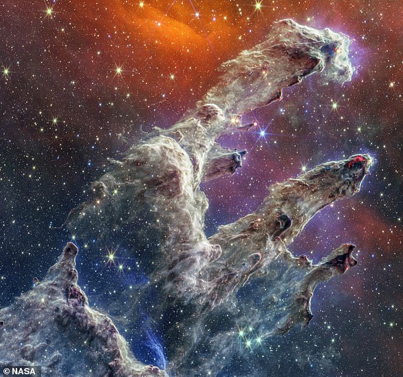 The Pillars of Creation, which look like a ghostly hand, are part of the Eagle Nebula (located 6,500 light years from Earth) and are known to be a source of star formation.