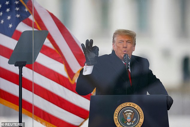 U.S. President Donald Trump gestures as he speaks during a rally to challenge the certification of the 2020 U.S. presidential election results by the U.S. Congress, in Washington, U.S., January 6, 2021.