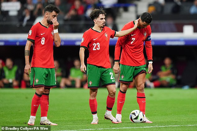 Ronaldo (right) is Portugal's free-kick taker, but has scored just one in his last 58 attempts.