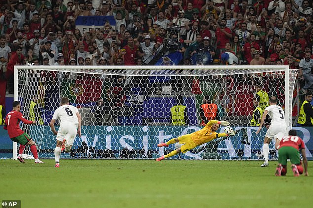 Ronaldo's penalty was saved by a magnificent save from Slovenian goalkeeper Jan Oblak