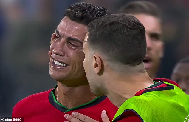 Ronaldo was left in tears after missing the penalty in the first half of extra time