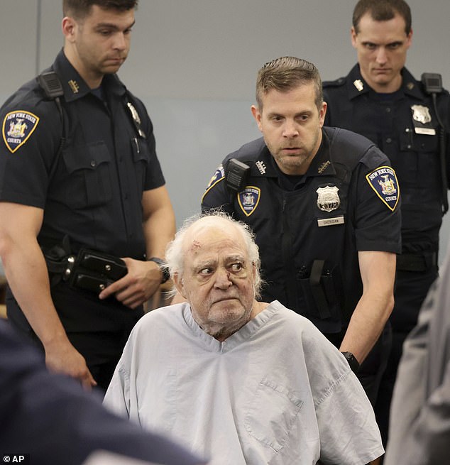 Schwally appeared in court seated in a wheelchair and wearing hospital scrubs. Family members of several of the victims could be seen sitting nearby.