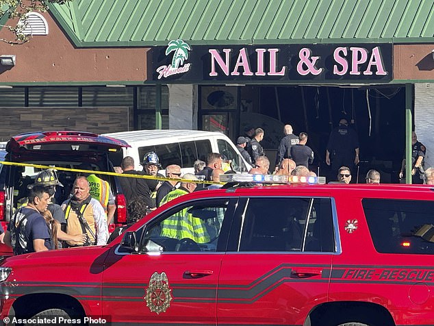 The minivan ended up right at the back of the nail salon. It took hours to recover it.