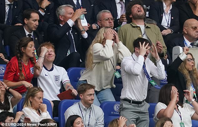 Sheeran struggled to hide his nerves as he joined thousands of England fans watching the dramatic game.