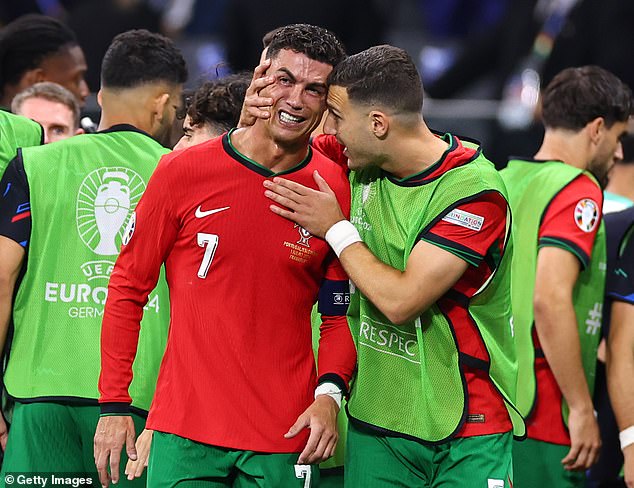 Ronaldo had to be consoled by his teammates before the second half of extra time began.