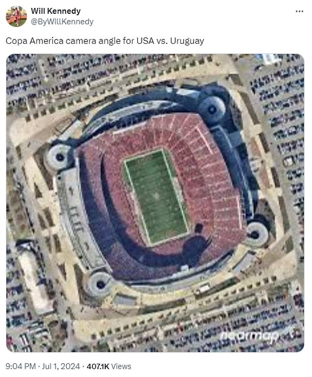 One fan joked that it was as if TV viewers were watching from a helicopter above the stadium.